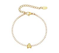 PAMTIER Inicial Pulseras para Mujeres Letra A-Z Nombre Circonita Cúbica Acero Inoxidable Plata Oro Chapado Charm Personalizado Delicado Brazalete Capital Monograma Joyería Oro A