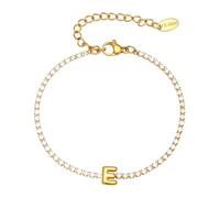 PAMTIER Inicial Pulseras para Mujeres Letra A-Z Nombre Circonita Cúbica Acero Inoxidable Plata Oro Chapado Charm Personalizado Delicado Brazalete Capital Monograma Joyería Oro E
