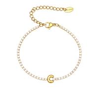 PAMTIER Inicial Pulseras para Mujeres Letra A-Z Nombre Circonita Cúbica Acero Inoxidable Plata Oro Chapado Charm Personalizado Delicado Brazalete Capital Monograma Joyería Oro C