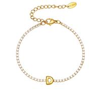 PAMTIER Inicial Pulseras para Mujeres Letra A-Z Nombre Circonita Cúbica Acero Inoxidable Plata Oro Chapado Charm Personalizado Delicado Brazalete Capital Monograma Joyería Oro D