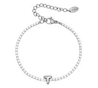 PAMTIER Inicial Pulseras para Mujeres Letra A-Z Nombre Circonita Cúbica Acero Inoxidable Plata Oro Chapado Charm Personalizado Delicado Brazalete Capital Monograma Joyería Plata T