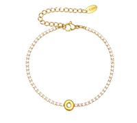 PAMTIER Inicial Pulseras para Mujeres Letra A-Z Nombre Circonita Cúbica Acero Inoxidable Plata Oro Chapado Charm Personalizado Delicado Brazalete Capital Monograma Joyería Oro O