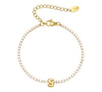 PAMTIER Inicial Pulseras para Mujeres Letra A-Z Nombre Circonita Cúbica Acero Inoxidable Plata Oro Chapado Charm Personalizado Delicado Brazalete Capital Monograma Joyería Oro S