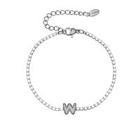PAMTIER Inicial Pulseras para Mujeres Letra A-Z Nombre Circonita Cúbica Acero Inoxidable Plata Oro Chapado Charm Personalizado Delicado Brazalete Capital Monograma Joyería Plata W