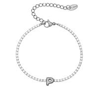 PAMTIER Inicial Pulseras para Mujeres Letra A-Z Nombre Circonita Cúbica Acero Inoxidable Plata Oro Chapado Charm Personalizado Delicado Brazalete Capital Monograma Joyería Plata P