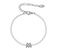 PAMTIER Inicial Pulseras para Mujeres Letra A-Z Nombre Circonita Cúbica Acero Inoxidable Plata Oro Chapado Charm Personalizado Delicado Brazalete Capital Monograma Joyería Plata M