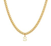 PAMTIER Initial Collar para Hombres A-Z Colgante Acero Inoxidable Delicate Pequeño Alfabeto Cadena Simple Vintage Letra Joyería Oro Carta S