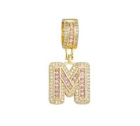 PAMTIER Initial Rosa Collares para Mujeres A-Z Colgante Cubic Zirconia Acero Inoxidable Cadena Delicate Alfabeto Cadena Vintage Letra Joyería Oro Carta M
