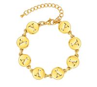 PAMTIER Letra Pulseras para Mujeres Disco Inicial A-Z Lindo Nombre Acero Inoxidable Charm Personalizado Delicado Sencillo Brazalete Capital Monograma Joyería Oro Y