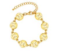 PAMTIER Letra Pulseras para Mujeres Disco Inicial A-Z Lindo Nombre Acero Inoxidable Charm Personalizado Delicado Sencillo Brazalete Capital Monograma Joyería Oro M