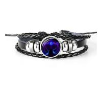PAMTIER Mujeres Vintage Zodiaco ConstelacióN Pulseras Zodiaco Guardian Pulsera de Cuero Negro Pulsera Ajustable Hecha a Mano Tejida Regalo de CumpleañOs Libra
