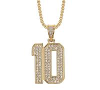 PAMTIER Número 10 Collar para Hombres Largo Cadena Oro/Plata Chapado Acero Inoxidable Circonita Cúbica Delicado Personalizado Colgante Declaración Joyería Oro 10 Sin Cadena