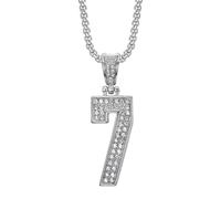 PAMTIER Número 7 Collar para Hombres Largo Cadena Oro/Plata Chapado Acero Inoxidable Circonita Cúbica Delicado Personalizado Colgante Declaración Joyería Plata 7 con cadena