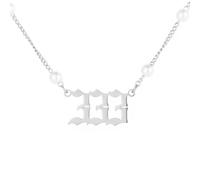 PAMTIER Número Ángel Collares para Mujeres Perla Imitación 000 111 222 333 444 555 666 777 888 999 Cadena Oro/Plata Chapado Acero Inoxidable Delicado Colgante Personalizado Joyería Plata Número 333