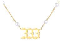 PAMTIER Número Ángel Collares para Mujeres Perla Imitación 000 111 222 333 444 555 666 777 888 999 Cadena Oro/Plata Chapado Acero Inoxidable Delicado Colgante Personalizado Joyería Oro Número 333