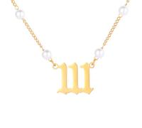 PAMTIER Número Ángel Collares para Mujeres Perla Imitación 000 111 222 333 444 555 666 777 888 999 Cadena Oro/Plata Chapado Acero Inoxidable Delicado Colgante Personalizado Joyería Oro Número 111