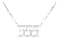 PAMTIER Número Ángel Collares para Mujeres Perla Imitación 000 111 222 333 444 555 666 777 888 999 Cadena Oro/Plata Chapado Acero Inoxidable Delicado Colgante Personalizado Joyería Plata Número 555