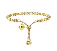 PAMTIER Número Ángel Pulseras para Mujeres Afortunado 111 222 333 444 555 666 777 888 999 Ajustable Acero Inoxidable Cuentas Cadena Plata Oro Chapado Joyería Oro 333