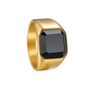 PAMTIER Piedra Precia Anillos de Sello para Hombres Oro/Plata/Negro Chapado Circonita Cúbica Cuadrado Colorido Personalizado Delicado Acero Inoxidable Corte Joyería Oro Negro Talla 19