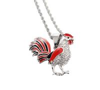 PAMTIER Pollo Collar para Hombres y Mujeres Zodiaco Acero Inoxidable Delicado Gallo Colgante Gallo Personalizado Declaración Charm Circonita Cúbica Joyería Colgante con Cadena