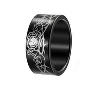 PAMTIER Rosa Anillos para Hombres Flor Acero Inoxidable 10MM Negro Plata Oro Chapado Personalizado Declaración Delicado Vintage Único Joyería Negro Talla 14
