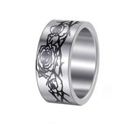PAMTIER Rosa Anillos para Hombres Flor Acero Inoxidable 10MM Negro Plata Oro Chapado Personalizado Declaración Delicado Vintage Único Joyería Plata Talla 29