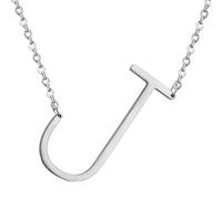 PAMTIER Sideways Initial Collares para Mujeres Gold Plated A-Z Colgante Acero Inoxidable Delicate Gran Alfabeto Simple Letra Joyería Plata Carta J