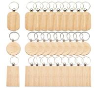 Pamtns 30 Piezas Llavero de Madera Personalizada Madera para Manualidades Llaveros en Blanco Personalizados Redondos Cuadrado Llaveros Madera Llavero Colgante DIY Grabar para Regalo Adornos