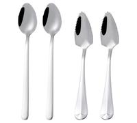 Pamtns 4 Piezas Cuchara de Pomelo de Acero Inoxidable Pomelo Cucharas Cucharas de Sopa Cuchara de Fruta Triangular Cucharas de Postre con Borde Dentado para Manzana Kiwi Papaya Plateado