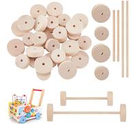 Pamtns 80 Piezas Ruedas de Madera Sin Pintar con Palos de Madera Discos Redondos Madera Ruedas de Madera Sin Terminar con Agujeros Palillos de Madera Redondos Natural para Manualidades Pintura DIY