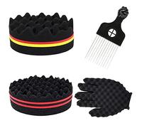 Pamtns Peine Pelo Afro 4 Piezas Peine Pelo Rizado Esponja para Pelo Rizado Afro Cepillo de Esponja para el Cabello Twist Magic Hair Esponja Curl Sponge Peine Afro Rizo y Guantes de Esponja