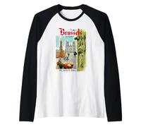 Pan Am Vintage Brussels Belgium Tour Poster Retro Travel Ad Camiseta Manga Raglan