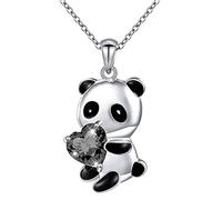 Pan-da - Collar y joyería europea, en forma de corazón, chapado en cu, bonito collar americano con circonitas coloridas, collares y colgantes con monograma para mujer, acero manchado, No es una piedra