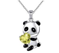 Pan-da - Collar y joyería europea, en forma de corazón, chapado en cu, bonito collar americano con circonitas coloridas, collares y colgantes con monograma para mujer, acero manchado, No es una piedra