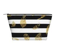 Pan De Oro A Rayas En Blanco Y Negro, Bolsa de artículos de tocador Bolsa de Maquillaje Bolsa de cosméticos Bolsa de artículos de tocador de Viaje portátil