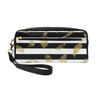 Pan De Oro A Rayas En Blanco Y Negro, Bolsa de Maquillaje Bolsa de cosméticos Bolsa de Aseo de Viaje portátil Estuche de Cuero para Mujeres y niñas