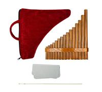 Pan Flauta, 15 Tubos Brown Pan Flauta G Key Chino Instrumento Musical Tradicional Pan Pipes Viento Madera, Paño Limpieza y Bolsa Transporte, Mano Izquierda y Derecha