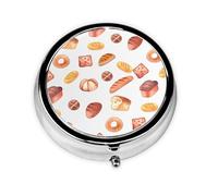 Pan pintado. Este pequeño pastillero redondo impreso es un organizador portátil de píldoras y vitaminas, perfecto para bolsillos, bolsos y viajes.