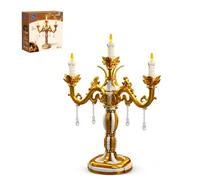 PAN TASY Candelabro Rococó con Luz, Set para Adultos | Tres brazos dorados, velas LED con dos modos y alimentación USB-C, modelo decorativo elegante para construir y exponer