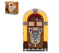 PAN TASY Kit de Construcción Retro Jukebox con Función de Moneda y Sonido, Caja de Música Mecánica con Discos de Acrílico, Estudio de Grabación y Minifigura, Juguete de Construcción Coleccionable para
