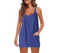 Panadila Overol sin mangas con cuello en V para mujer, con bolsillos, estilo harén casual, pantalones largos, tirantes delgados, mameluco suelto, Azul Klein, Large
