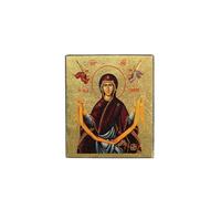 Panagia Agia Zoni - Icono de madera en relieve sobre lienzo con fondo dorado del monte Athos (8 x 7 cm)