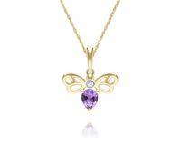 Panal Forma Pera Amatista & Diamante Abeja Colgante Collar En 9ct Oro Amarillo