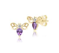 Panal Forma Pera Amatista y Diamante Abeja Tuerca Pendientes En 9ct Oro Amarillo