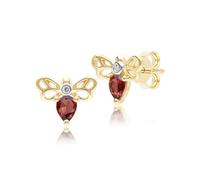 Panal Forma Pera Granate y Diamante Abeja Tuerca Pendientes En 9ct Oro Amarillo