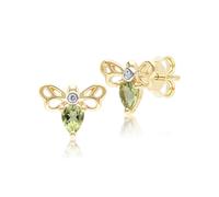 Panal Forma Pera Peridoto y Diamante Abeja Tuerca Pendientes En 9ct Oro Amarillo