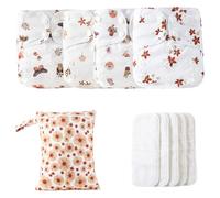 Pañales ajustables de tela para bebé, lavables, 4 almohadillas absorbentes y transpirables, funda impermeable con 4 inserciones, 1 bolsa de humedad para niños pequeños y niñas | Ideal para el medio