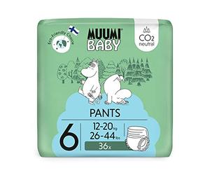 Pañales de entrenamiento ecológicos Muumi Baby, talla 6, 12-20 KG, 36 pañales braguita premium | suaves y agradables para la piel, sin productos químicos innecesarios |