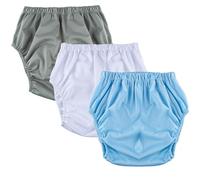 Pañales de tela a prueba de fugas for adultos, ropa interior protectora for incontinencia, pantalones de plástico reutilizables for necesidades especiales (3 unidades)(Gray+White+Blue,Medium)