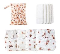 Pañales de tela para bebés, pañales de tela para bebés, pañales de bebé ajustables lavables - Forros absorbentes y transpirables con 4 inserciones y 1 bolsa húmeda para niñas
